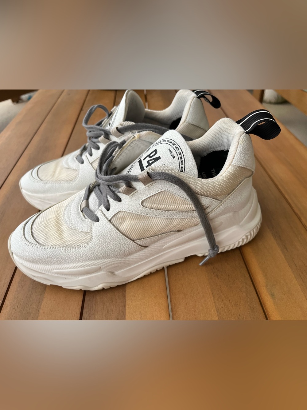 P448 White & Beige Leather Mesh Sneakers size 38 - Picture 5 of 16